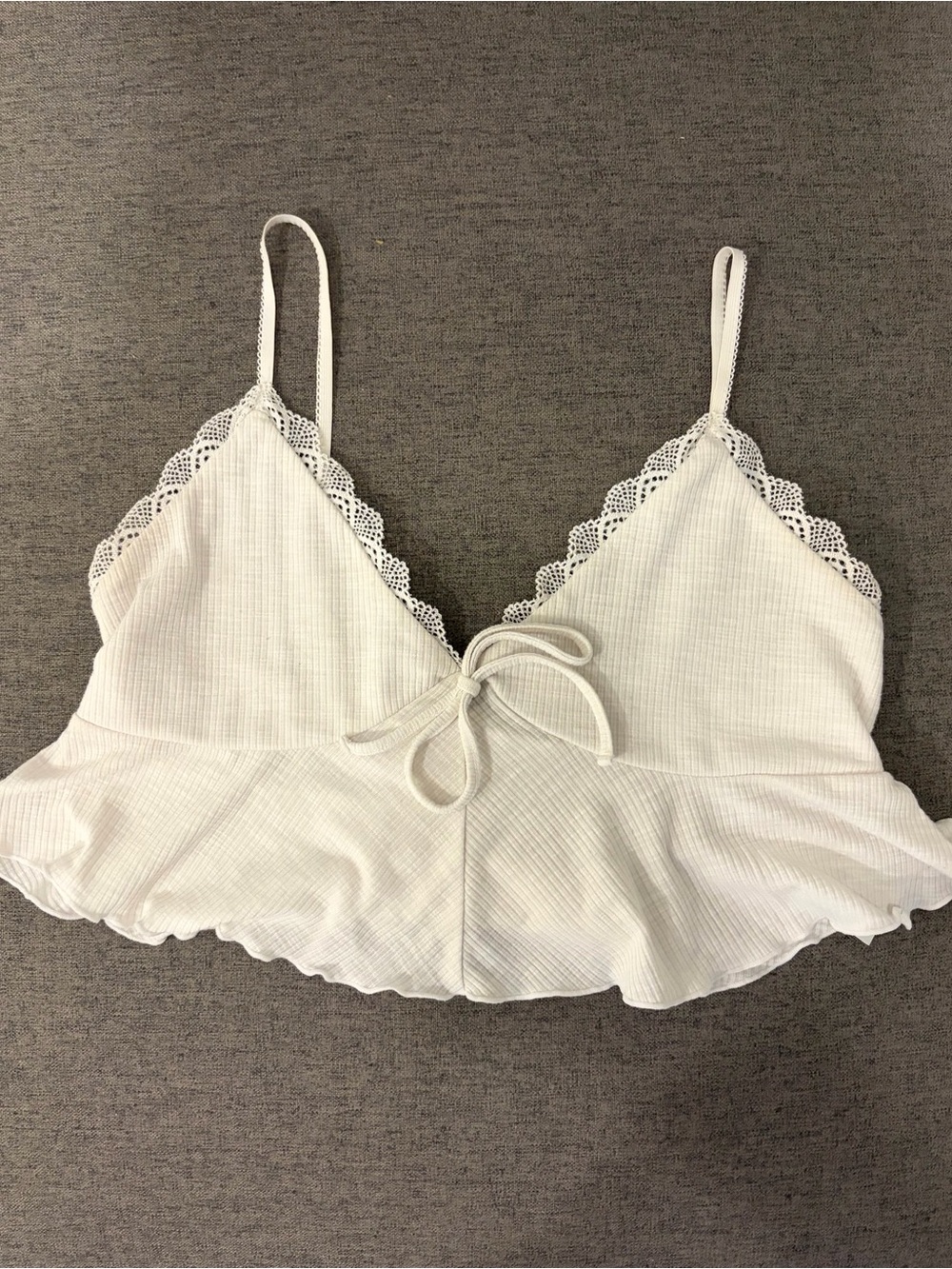 Garage White Lace-Trim Tie-Front Baby Doll Top